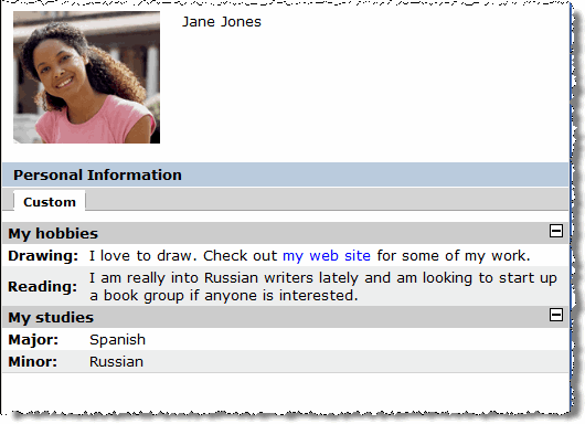 My Info pop-up with custom info